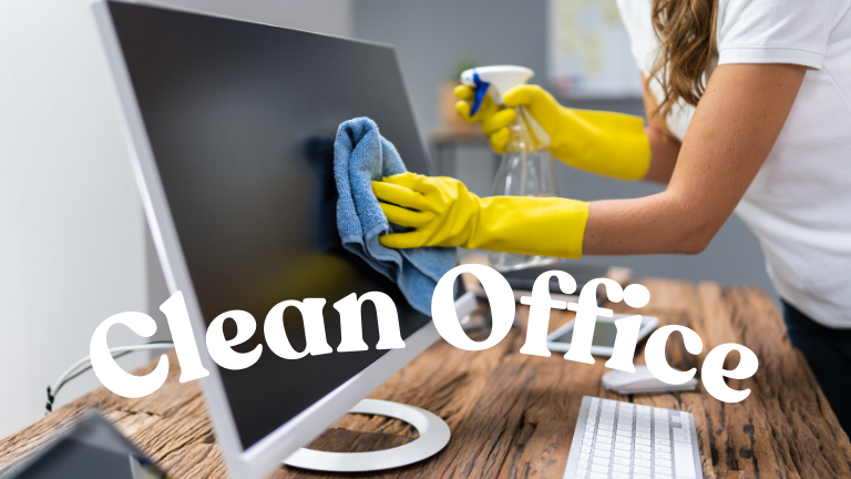 Clean office by a hand of woman.