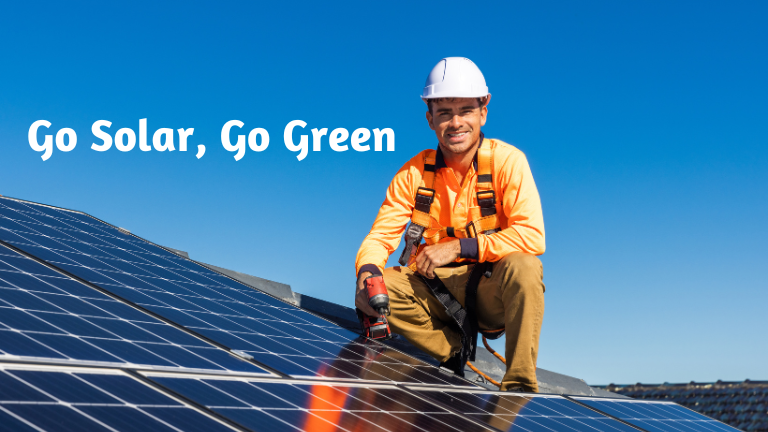 Engineer installing solar panel on rooftop for solar power bank