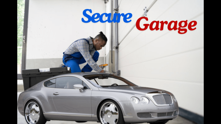 How to Align Garage Door Sensors: Young man unlocking padlock on garage door to park car inside