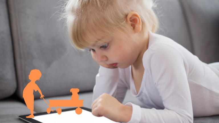 Young child using a tablet, familiar with gizmo gadgets for kids