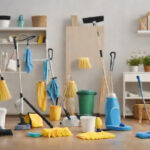 Cleaning Tools and Equipment's on the floor of a house