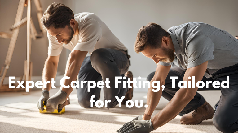 Two men laying floor carpet in a room – How Long Does Carpet Installation Take?